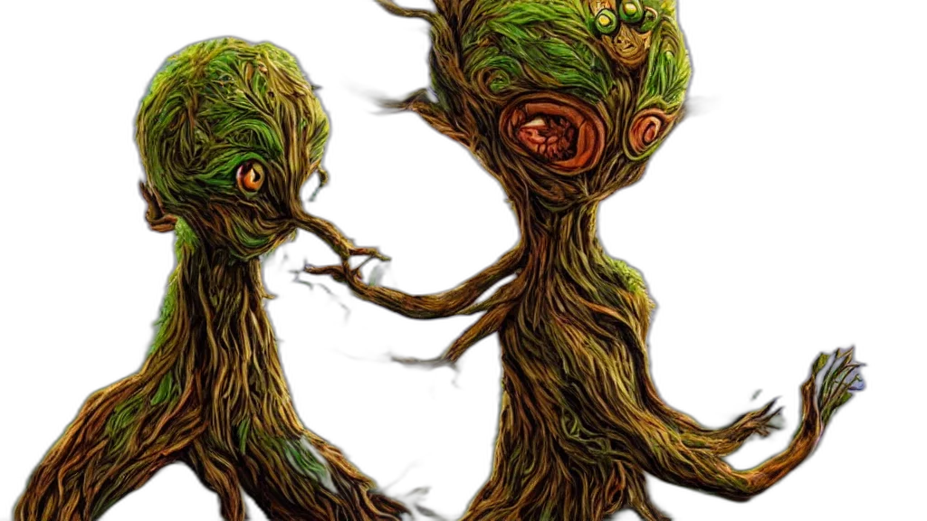 tree, creature, face, mask, concept art, fantasy art, pixel art, 3d render transparent PNG cut-out