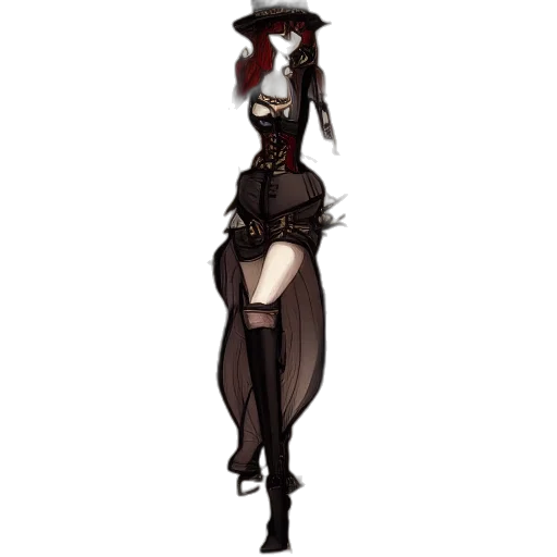 staff, hat, dress, concept art, pixel art, fantasy art, anime, dark transparent PNG cut-out