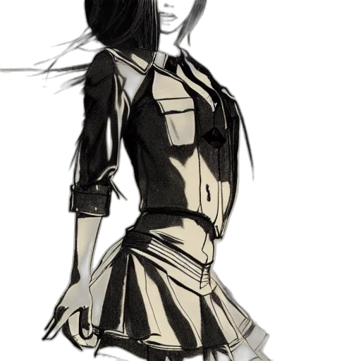 dress, jacket, hair, concept art, fantasy art, anime, comic book art, monochrome transparent PNG cut-out