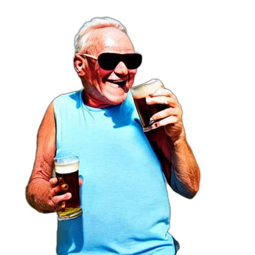 jacket, bottle, 3d render, old, toothless, bloke, wearing, tank transparent PNG cut-out