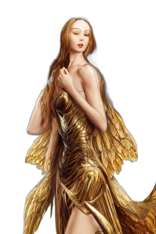 dress, jewelry, fantasy art, concept art, oil painting, comic book art, underwater, golden transparent PNG cut-out