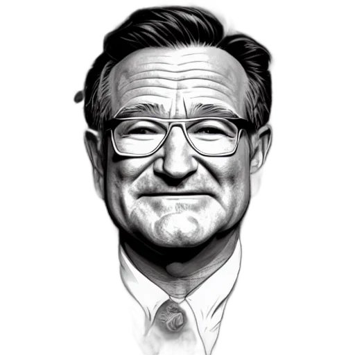 face, cartoon, photorealistic, comic book art, pencil sketch, robin, williams, realistic transparent PNG cut-out