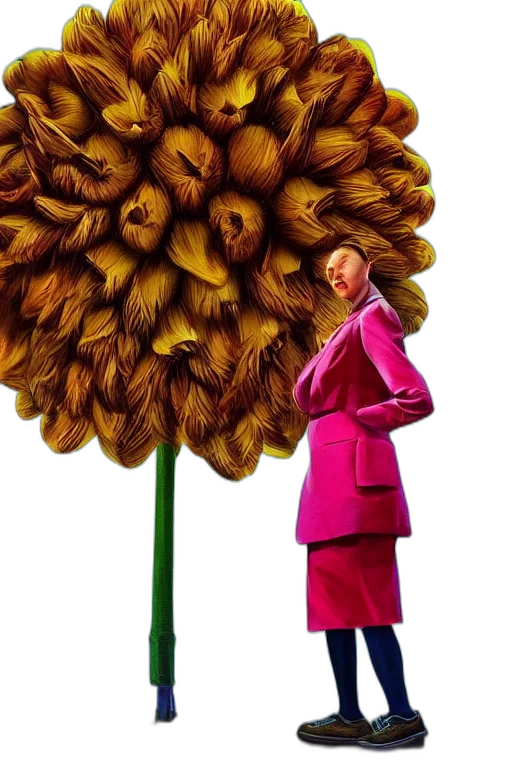 flower, jacket, hair, umbrella, concept art, 3d render, photorealistic, cartoon transparent PNG cut-out