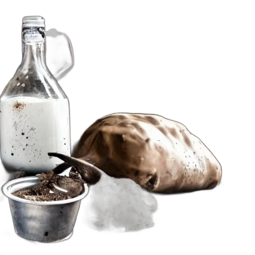 bottle, food, photorealistic, 3d render, concept art, dirty, milk, cow transparent PNG cut-out