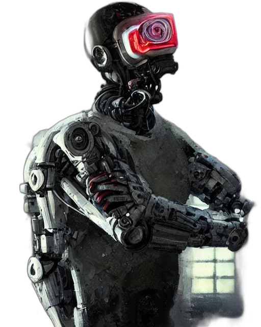 robot, staff, cyberpunk, concept art, 3d render, comic book art, masked, laboratory transparent PNG cut-out