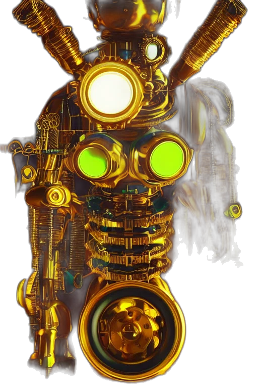 robot, mask, staff, weapon, concept art, 3d render, cyberpunk, fantasy art transparent PNG cut-out
