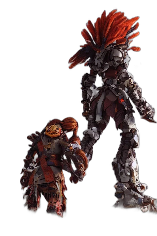 robot, weapon, concept art, 3d render, fantasy art, pixel art, outer space, red transparent PNG cut-out
