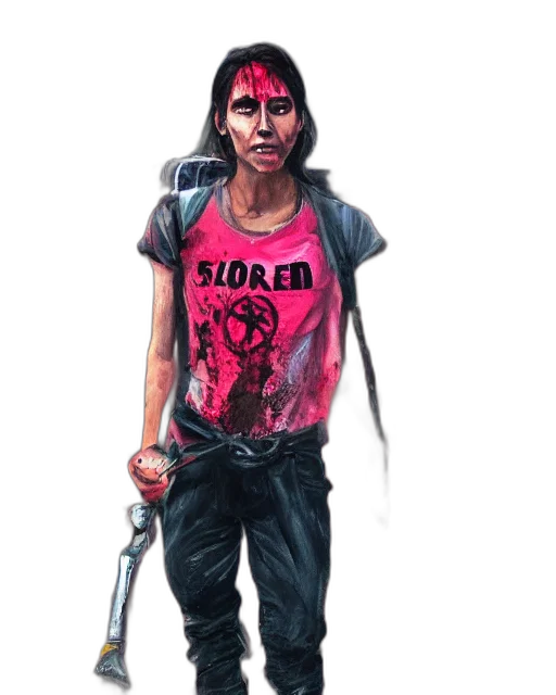 staff, concept art, cyberpunk, comic book art, photorealistic, red, female, survivor transparent PNG cut-out