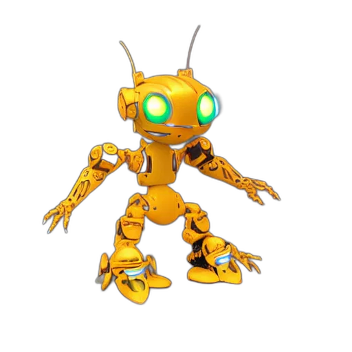 robot, creature, animal, 3d render, concept art, pixel art, cartoon, golden transparent PNG cut-out