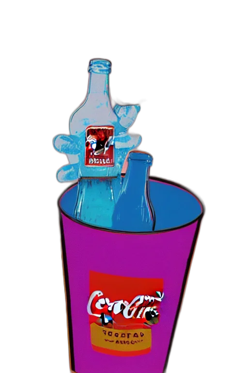 bottle, crown, food, vaporwave, 3d render, concept art, photorealistic, hand transparent PNG cut-out