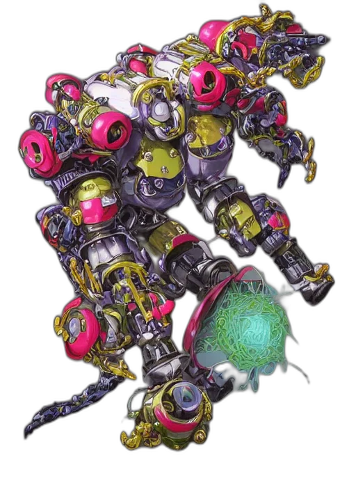 robot, weapon, concept art, 3d render, fantasy art, pixel art, outer space, colourful transparent PNG cut-out