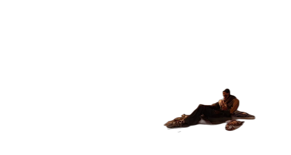 animal, creature, shoes, staff, 3d render, photorealistic, man, resting transparent PNG cut-out