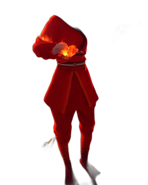 staff, mask, weapon, jacket, concept art, 3d render, photorealistic, fire transparent PNG cut-out