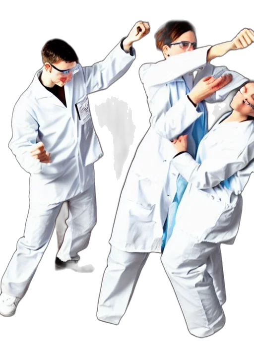 staff, jacket, concept art, chemists, white, coats, fighting, knives transparent PNG cut-out