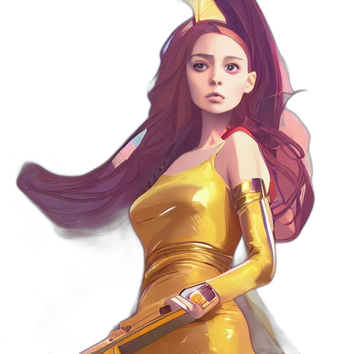 dress, weapon, staff, crown, fantasy art, concept art, comic book art, anime transparent PNG cut-out