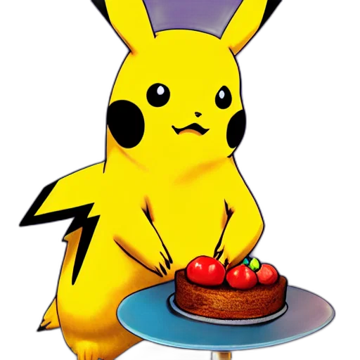 food, animal, pixel art, 3d render, concept art, pikachu, holding, cake transparent PNG cut-out