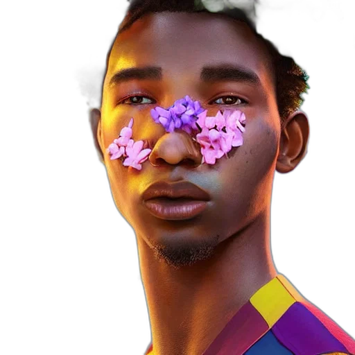 face, mask, flower, crown, photorealistic, concept art, fantasy art, vaporwave transparent PNG cut-out