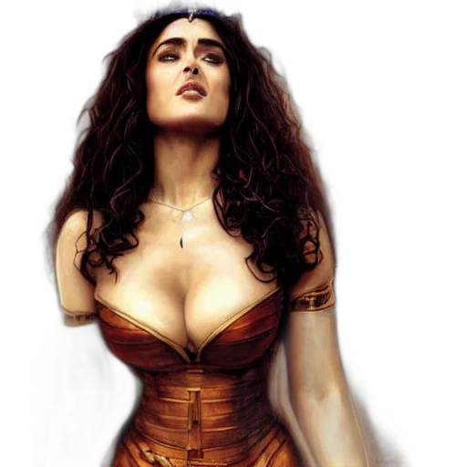 dress, fantasy art, comic book art, photorealistic, concept art, salma, hayek, beautiful transparent PNG cut-out