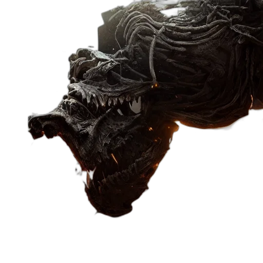 dragon, hair, mask, creature, concept art, 3d render, photorealistic, dark transparent PNG cut-out
