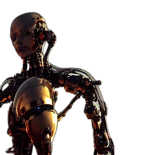 robot, 3d render, concept art, cyberpunk, cybernetic, symbiosis, mech, woman transparent PNG cut-out