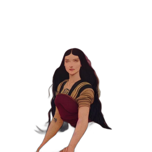 dress, hair, staff, creature transparent PNG cut-out