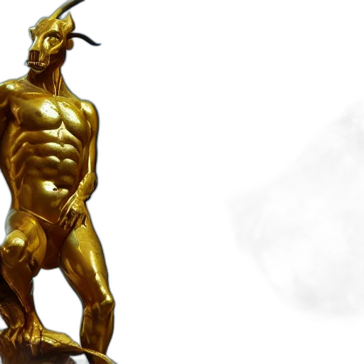3d render, concept art, golden, portrait, animal, gold, statue, reflect transparent PNG cut-out