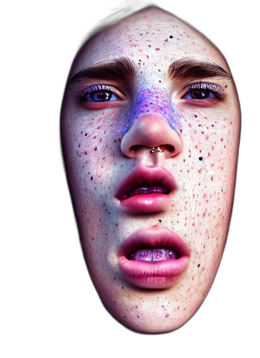 face, mask, creature, umbrella, photorealistic, 3d render, concept art, vaporwave transparent PNG cut-out
