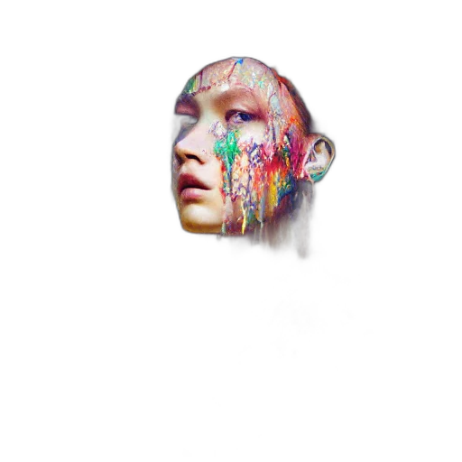 face, mask, crown, creature, cyberpunk, watercolor, vaporwave, photorealistic transparent PNG cut-out