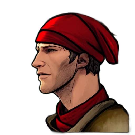 hat, face, staff, concept art, pixel art, comic book art, cartoon, red transparent PNG cut-out