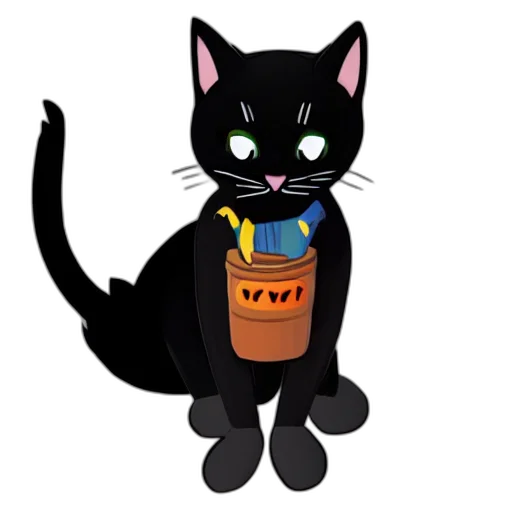 staff, cartoon, pixel art, concept art, 3d render, black, cat, style transparent PNG cut-out