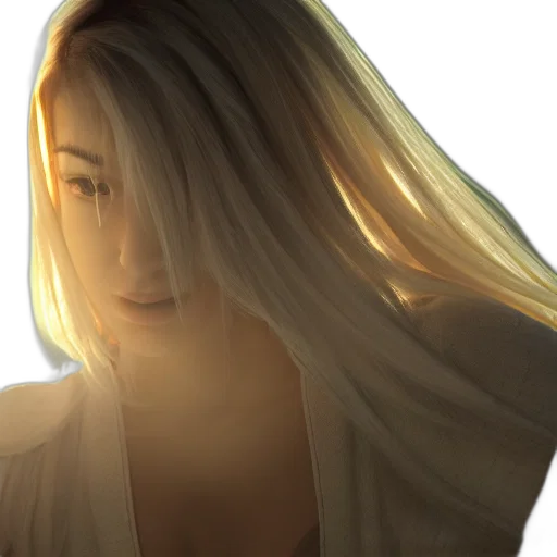 hair, face, dress, photorealistic, concept art, 3d render, anime, sunset transparent PNG cut-out