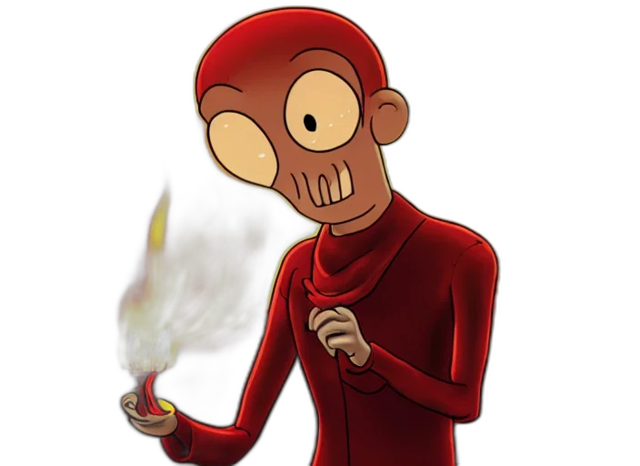 staff, mask, jacket, concept art, cartoon, 3d render, pixel art, fire transparent PNG cut-out