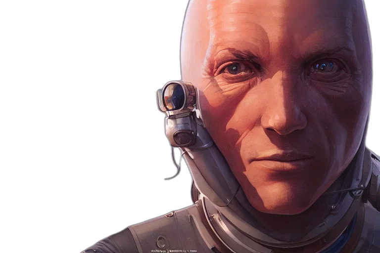 robot, face, concept art, photorealistic, cyberpunk, comic book art, outer space, earth tones transparent PNG cut-out