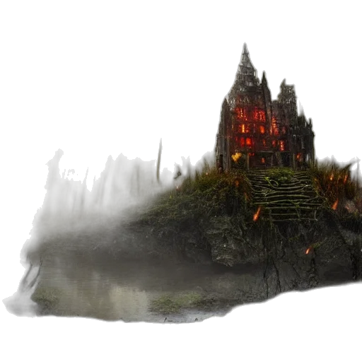 building, concept art, fantasy art, watercolor, photorealistic, fog, night, forest transparent PNG cut-out