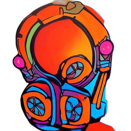 robot, mask, face, jacket, cyberpunk, concept art, cartoon, pixel art transparent PNG cut-out