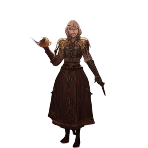 staff, dress, concept art, fantasy art, 3d render, pixel art, earth tones, dark transparent PNG cut-out