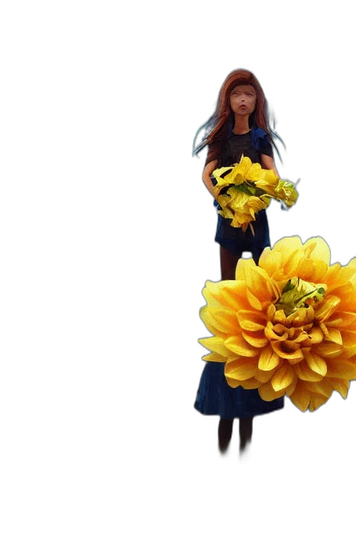 dress, flower, 3d render, photorealistic, concept art, golden, closeup, girl transparent PNG cut-out