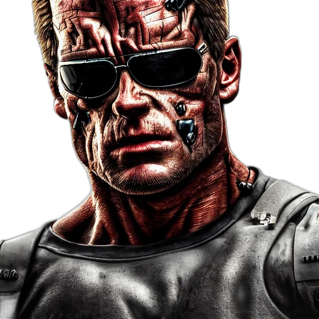 face, photorealistic, comic book art, cyberpunk, concept art, terminator, steroids, max transparent PNG cut-out