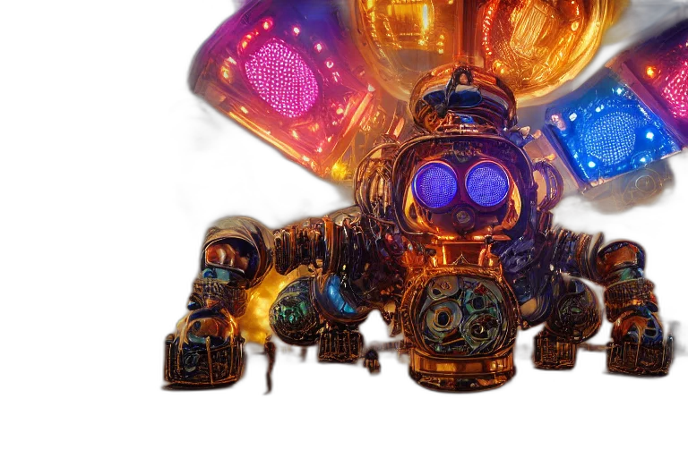 robot, weapon, mask, creature, concept art, 3d render, cyberpunk, outer space transparent PNG cut-out