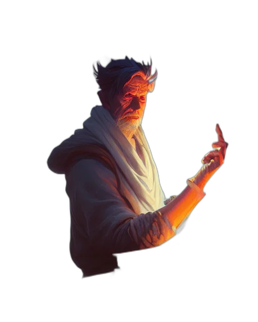staff, mask, face, jacket, concept art, pixel art, fantasy art, 3d render transparent PNG cut-out