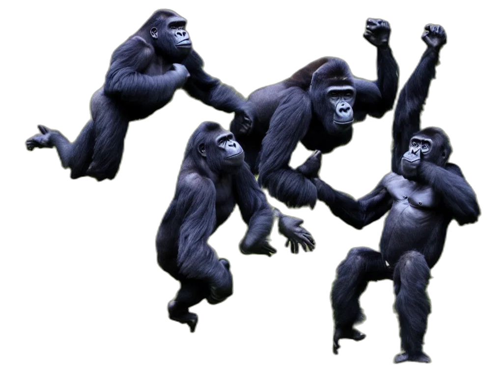 animal, concept art, 3d render, photorealistic, gorilla, jumping, head, ball transparent PNG cut-out