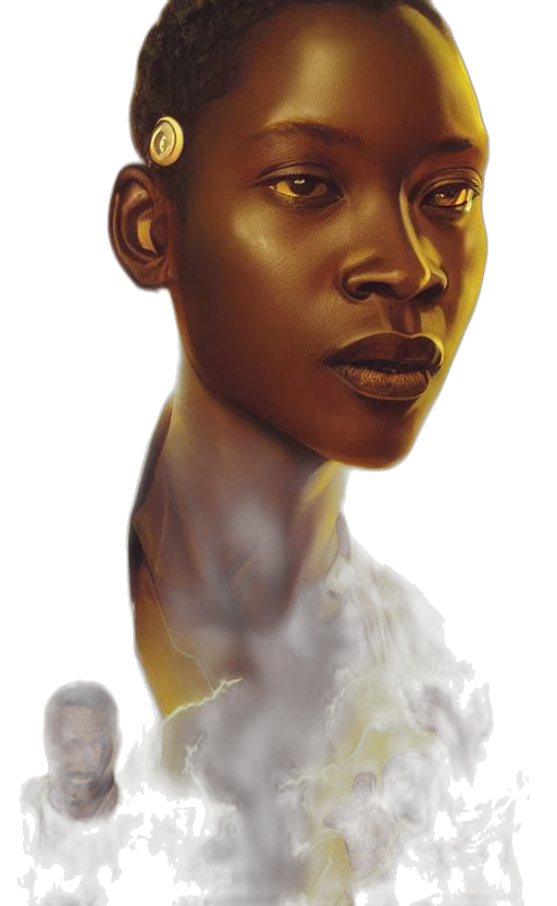 face, concept art, photorealistic, fantasy art, comic book art, golden, dark, earth tones transparent PNG cut-out