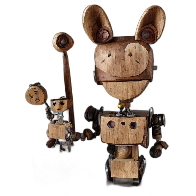 robot, concept art, 3d render, fantasy art, realistic, wooden, sculpture, art transparent PNG cut-out