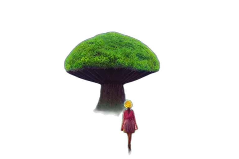 tree, hat, dress, umbrella, concept art, 3d render, pixel art, fantasy art transparent PNG cut-out