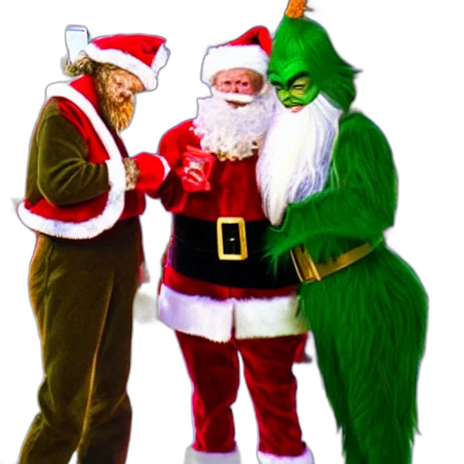 santa, giving, present, grinch, smiling, grenade transparent PNG cut-out
