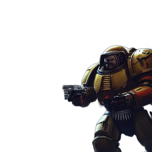 robot, weapon, concept art, 3d render, photorealistic, comic book art, outer space, golden transparent PNG cut-out