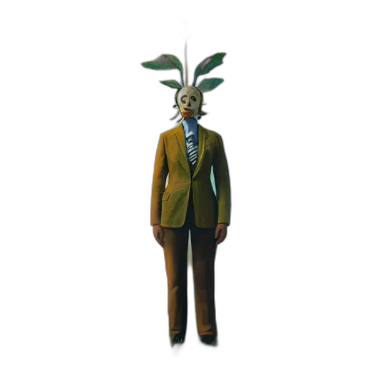 mask, staff, creature, jacket, concept art, 3d render, pixel art, fantasy art transparent PNG cut-out