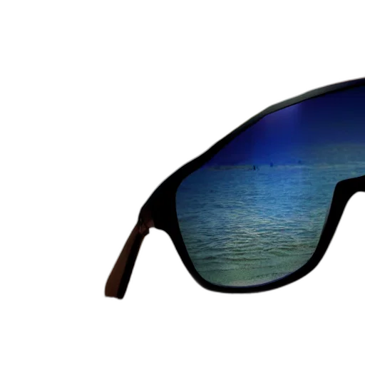 3d render, photorealistic, blue, closeup, photograph, sunglass, beach, akth transparent PNG cut-out