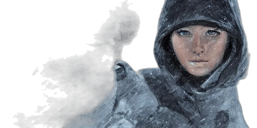 concept art, fantasy art, photorealistic, comic book art, snow, fog, blue, monochrome transparent PNG cut-out