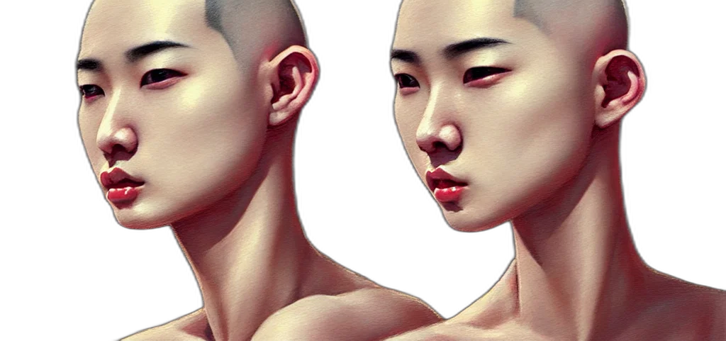 photorealistic, concept art, 3d render, fantasy art, buzz, cut, hair, asian transparent PNG cut-out